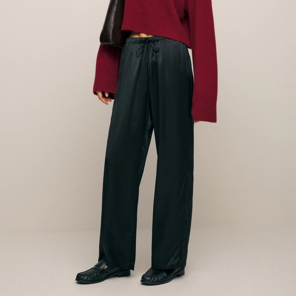 Reformation Olina Silk Pants Black XS NWT